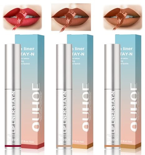 3Pcs Lip Liner Stain, Long Lasting Lip Stain Peel Off, Waterproof Stay On All Day, Transfer-Proof, Highly Pigmented, Abzieh-Lippenstift (Kaffee & Kakao & Rose)