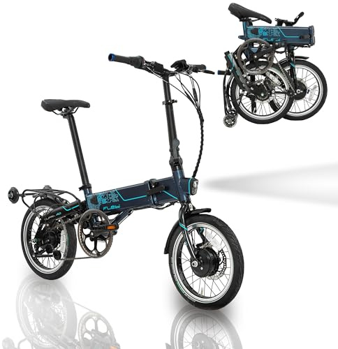 Flebi Vélo Électrique Pliable 16 Supra 4.0+ avec Autonomie 100 km et Batterie Amovible 14Ah/504Wh + 7 Vitesses - E-Bike Urbain Unisexe Compact et Léger Femme/Homme - Navy