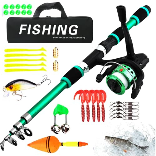 Set da pesca per bambini, set di canne da pesca per bambini, set di pesca per bambini, canna telescopica da 1,8m con mulinello e set di esche, accessori da pesca per bambini dai 3 ai 10 anni (Verde)