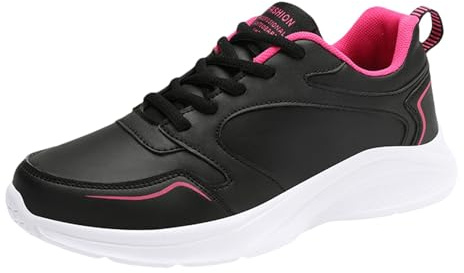 Generisch Sneaker da donna leggere, traspiranti, scarpe da ginnastica ortopediche, impermeabili, con tomaia in pelle, comode, per il tempo libero, Rosa acceso., 37 EU