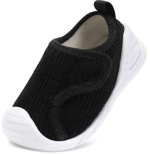 STQ KIDS Baby Barefoot Shoes Boys Girls Wide Toe Box Toddler Sneakers for Outdoor Non-Slip with Hook and Loop Black Infant 18-24 Months
