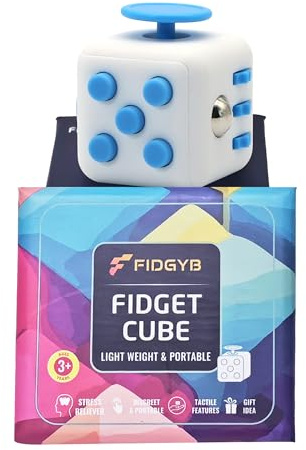 FIDGYB Cube Fidget Stress Relief Toy for Adults & Kids, Smooth, Quiet Sensory Toy for Anxiety, Focus & ADHD Idea[WHI_Blue]