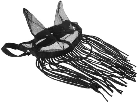 CLISPEED Maschera Anti-mosche Traspirante per Cavalli con Orecchie e Frange, Rete Resistente in Poliestere, Protezione per Pascolo All’aperto, Taglia M