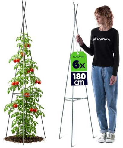 KADAX Obelisk växtstöd, 180 cm, 6 stycken, rankkolonn av metall med plastbeläggning, ranktur för trädgård, rankobelisk för tomater, clematis och klätterväxter