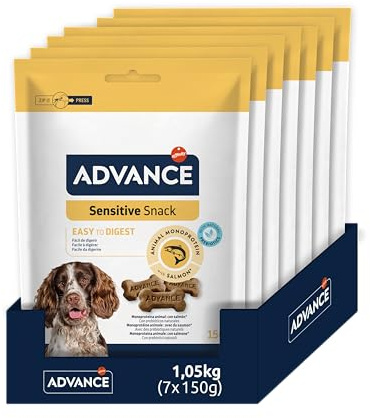 ADVANCE Snacks - Sensitive Snack per Cani con Sensibilitè Digestive e Sintomi Cutanei - Confezione 7 x 150gr - 1050gr