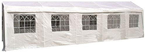 DEGAMO Seitenplane für Zelt 10x4 Meter, PE Weiss mit Fenstern