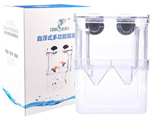 Tiberham Fish Breeding Box, Acrylic Floating Fish Hatchery Isolation Box, Double Layer Fry Hatching Incubator Breeding Rearing Trap, Aquarium Tank Fish Parenting Container Divider with Suction Cups