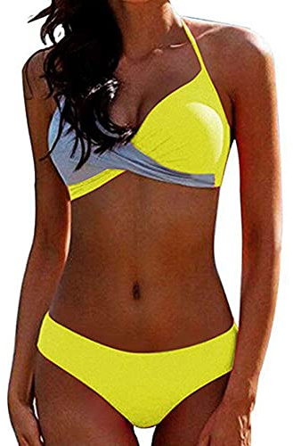 CheChury Bikinis Mujer 2021 Push Up Halter Bikini Traje de baño Acolchado Bra Tops y Braguitas Bikini Sets Talla Grande Bañador Vacaciones