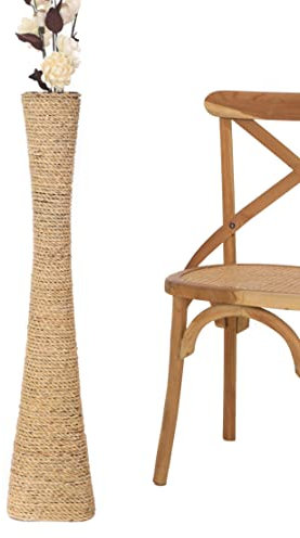 Leewadee grande vaso da terra realizzato a mano in bambù e bast, sofisticato imbuto per rami decorativi, 91,4 cm, ecru