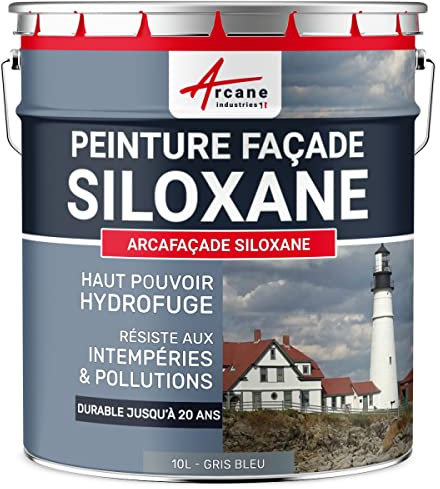 ARCANE INDUSTRIES Peinture Facade Siloxane Hydrofuge - ARCAFACADE SILOXANE - 10 L (+ ou - 60 m² en 1 Couche) Gris Petit-Gris - RAL 7000