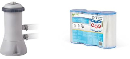 Intex 28638 Depuradora De Cartucho Filtros Tipo A, 3785 L/H + 29003 Pack 3 Cartuchos Tipo A, Altura 20,2 Cm, Gris