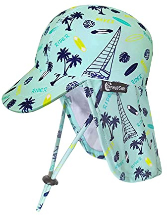 weVSwe Sombrero para El Sol para Bebé UPF 50+ Sombreros con Solapa Protección Completa Correa Ajustable para La Barbilla Verano Playa Gorra para El Sol Tabla De Surf Verde 0-6 Meses