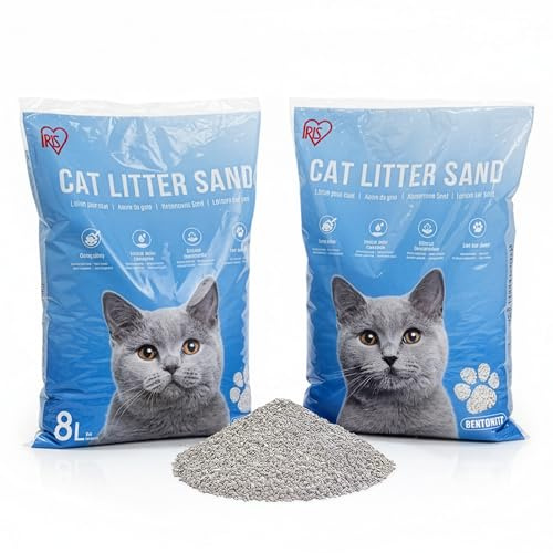 Iris Ohyama, Arena aglomerante para Gatos, 2 Paquetes de 8L, súper adsorbente, de bajo Polvo, Control de olores y antibacteriana Hecha de Arcilla bentonita Natural - Cat Litter Sand KF8L, Sin Perfume