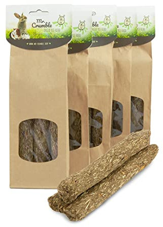 Mr. Crumble Dried Pet Food große Knabberstangen aus Timothy-Heu getreidefrei 5er-Set, Strukturfutter Leckerli für Kaninchen, Meerschweinchen und Degus und andere Nager 5 x 100g