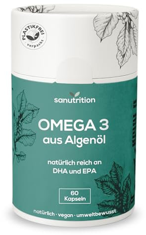 Omega 3 aus Algenöl | 500 mg pro Kapsel | 60 Kapseln | reich an DHA 30% und EPA 15% | gute Bioverfügbarkeit und Verträglichkeit | vegan | 100% Papierverpackung