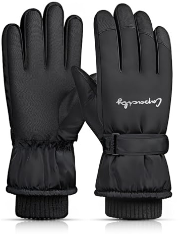 Bototack Winter Women Ski Gloves, Waterproof Touch Screen Snow Gloves, Warm Windproof Snowboard Gloves for Skiing Hiking Cycling (Black)