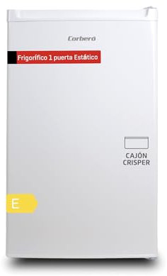 Corbero - Frigorifero 1 porta | CF1PH854W | 102L | Congelatore 14L | Luce interna | Crisper e ripiani in vetro | Sbrinamento manuale | 40dB | Bianco/Inox