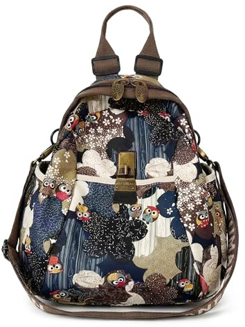 DEEVORCA Mochila Para Mujer Elegante Dama Bolso de Mano Estampado de Moda Diseño Desgastado de Hardware Bolso de Hombro Para Mujer Viajes Escuela Camping Impermeable Tela Oxford Azul B