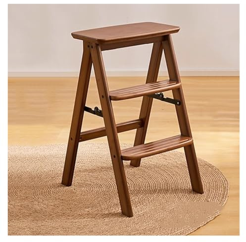 WIGSELBL 3 Step Ladder Folding Wooden Step Stool,2-in-1 Wood Foot Stool Display Storage Shelf Flower Rack for Home Ktichen,Portable Anti-Slip Step Ladder(Three steps)