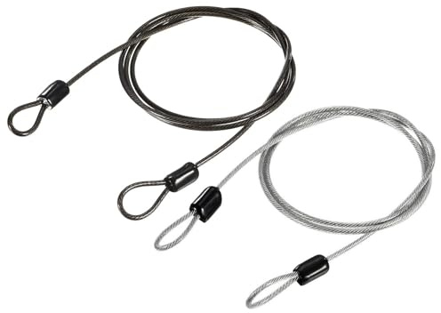TOP-VIGOR 2 st säkerhetsstålkabel, 2,5 mm x 1 m/3,28 fot belagd säkerhetsvajer dubbel ögla flexibelt säkerhetskabellås för utomhus resor bagage cykel, transparent, svart