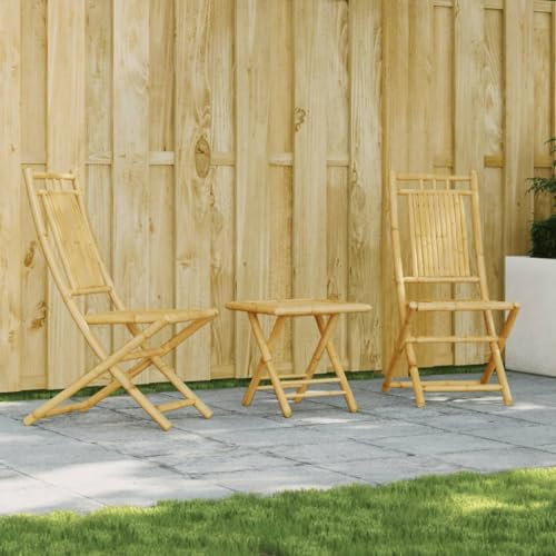 Homgoday 3-TLG. Bistro set bambu balkongset, trädgårdsbord med stolar, balkongmöbler, sittgrupp med balkongbord, trädgårdsset för trädgård, balkong