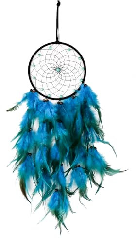 BigKego Traumfänger Handgefertigt Dreamcatcher mit Federn und Perlen Vintage Traumfänger Kinder Bohemian Dekoration für Wandbehang Wohnkultur Ornamente Handwerk Dekoration Blau