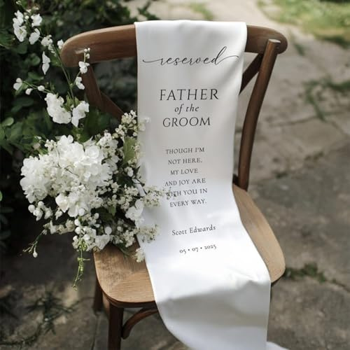Targa con scritta Reserved Wedding Memorial Chair, targhetta in tessuto personalizzata, banner per sedia da sposa in ricordo di persone care (96,5 x 322,6 x 127 cm)