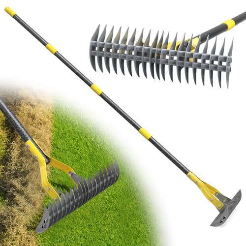 Rasenrechen, 178cm Robuster Rechen zur Beseitigung von Moos und Rasenfilz mit scharfer Klinge für die Entfernung von Totem Gras, für Hof, Garten, Rasen/Graue