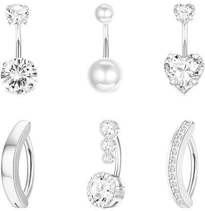 LOCCY 5-6 Pièces 14G Piercing Nombril Acier Inoxydable, Argent Or Piercing Nombril Clicker Piercings Anneaux de Nombrils Coeur CZ Nombrils Navel Piercings Bijoux pour Femmes