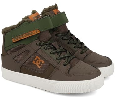 DC Shoes Men's Pure High Top Winter Skateboard Shoes, Olive Offwhite, 10 UK Child
