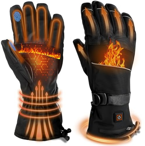 Heated Gloves for Men Women - 5V 5000mAh 3 Heating Levels Waterproof Touchscreen Rechargeable Heating Gloves Heated Gloves for Motorcycling, Hunting, Skiing (Black, L)