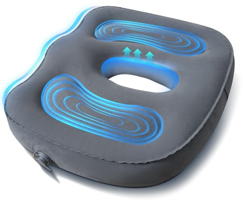 KEEPAA Coussin de siège orthopédique Gonflable pour Bureau - Support Coccyx Anti-hémorroïdes - Rehausseur Ergonomique Coussin de siège pour Longues périodes assises (Gris)