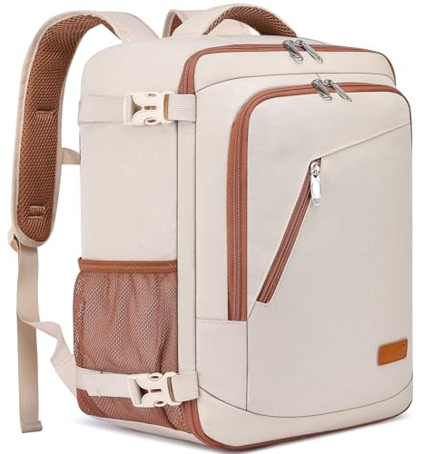 WENIG Zaino 40x30x20 per Ryanair Bagaglio a Mano 40x30x20 Wizzair Zaino da Viaggio Aereo 24L Borsa da Cabina per Voli con Caricatore USB Zaino da Viaggio per Donna Beige-marrone