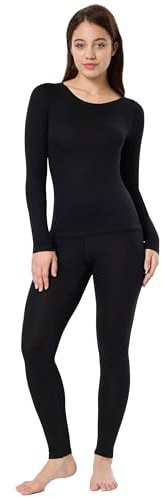 CAOZITOU 100% lana merino da donna, biancheria intima termica, biancheria intima da sci, a maniche lunghe, biancheria intima funzionale per l'inverno, 180 g, Nero , S