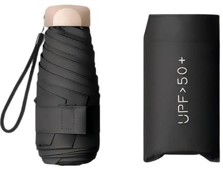 Oppingster Negro Paraguas de Viaje Portátil Compacto de Bolsillo Mini para Bolso Paraguas para Mochila Pequeña UV, Plegable, Diseño Portátil, Fácil de Llevar, Resistente al Viento