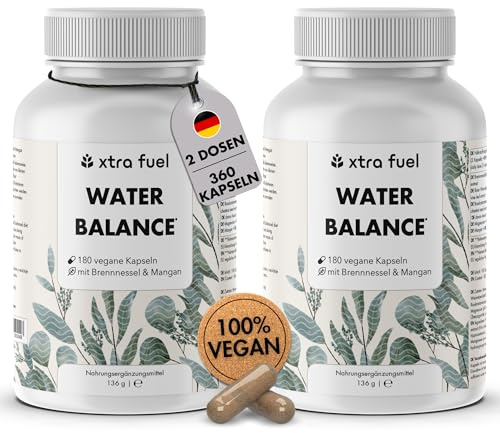 Complesso Water Balance - 360 compresse vegane ad alto dosaggio per la formazione del tessuto connettivo - Capsule di ortica con foglie di vite rossa, ippocastano, magnesio e manganese
