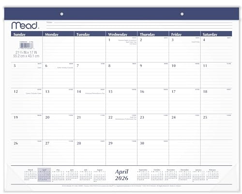 Mead Calendario de escritorio 2026-2027, planificador académico de 15 meses de abril-junio, mensual, 21-3/4 x 17 pulgadas, estándar, bloque diario rayado, básico (CAM92020)