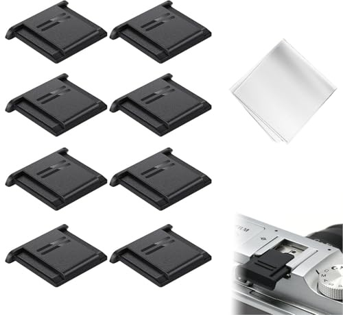 CATZUM Coperchi Slitta Flash – Protezione Antipolvere & Antigraffio per Fotocamere DSLR/Mirrorless, 8 Pezzi Plastica ISO Universale + Panno 6x6cm.