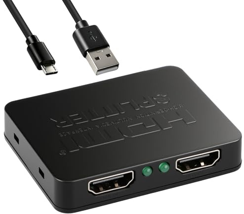 HDMI-splitter 1 i 2 utgångar, HDMI-splitter 4K 3D 1080p 1 till 2-vägs hane till dubbel hona för två bildskärmar