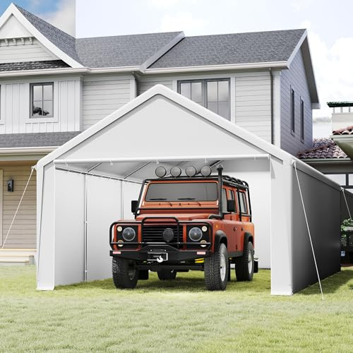 SUBTLETY Carport 4 x 8 m garagetält vintersäkert med PE presenning, vattentätt, tältgarage vintersäkert, mobilt tältgarage vattentätt med hagel och damm, förvaringstält stabilt förvaringstält för bil