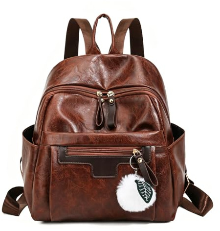 Vattentät PU läder ryggsäck Convertible Casual Daypack Carryall axelvaska,Brown