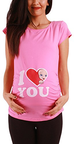 I Love You – roligt roligt sött mammamode med motiv mammaskjorta för graviditet t-shirt graviditetsskjorta, kortärmad, ROSA, S