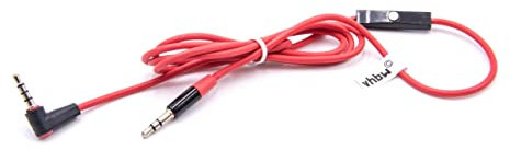 vhbw RemoteTalk Audio Kabel kompatibel mit Beats by Dr. DRE Kopfhörer mit Inline-Mikrofon, 3.5mm Klinke, Aux-Kabel, Klinkenkabel, Kopfhörerkabel, Rot-Schwarz