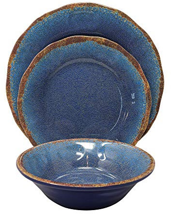 Gianna's Home Juego de vajilla rústica de melamina de 12 piezas (azul)