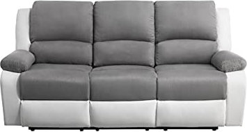 LOUNGITUDE - DETENTE - Canapé de relaxation - Electrique - 3 Places - En Simili/Microfibre - Blanc/Gris -L193cm