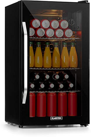 KLARSTEIN Nevera Pequeña Portatil con Puerta de Cristal, Mini Frigorifico Electrico con Estantes para Bebidas, para Habitaciones, 80L