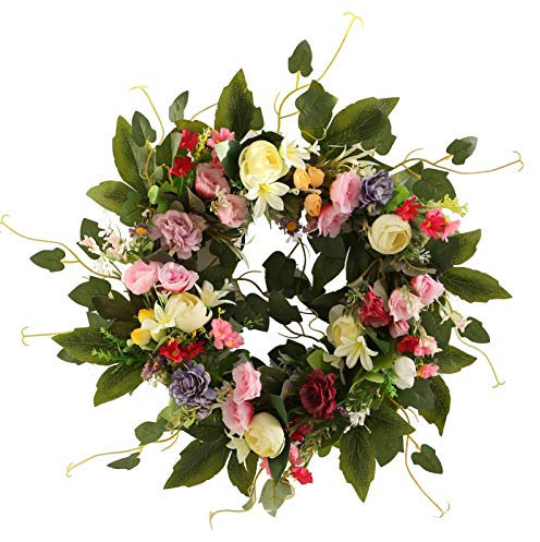 Excellente Künstlich Türkranz Frühling,Türkranz Ganzjährig für Wanddekoration/Haustür Deko,Wandkranz Für Frühling Sommer,Hängen Kranz Blumenkranz Deko für Garten,Hochzeit,Party,Festival,Weihnachten