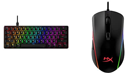 HyperX Alloy Origins 60 - Mechanische Gaming-Tastatur, Ultrakompakter 60% Formfaktor, Red Switch (Linear), Double Shot PBT-Keycaps & HX-MC002B Pulsefire Surge - RGB Gaming Maus