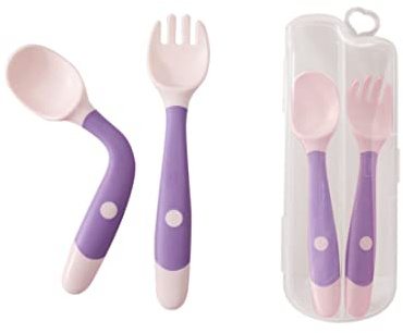 Tomedeks 2pcs Cucchiaio E Forchetta Da Addestramento Per L'alimentazione Del Bambino, Cucchiaio Di Apprendimento Flessibile Resistente Al Calore E Facile Da Impugnare (Purple)