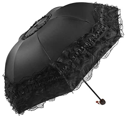 YUEHUA Prinzessin spitze vintage spitze uv sonnenschirm falten 3d blume stickerei regenschirm 3 falten Black regentage, schneetage, sonnentage zur verfügung